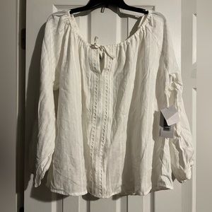 JustFab Off-White Blouse with Eyelet Detail on Sleeves